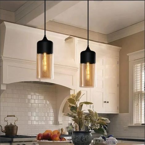 kawoo 2pcs Retro Lustre en Verre,E27 Lampe Suspension Industrielle Vintage pour Salon Chambre (1/4)