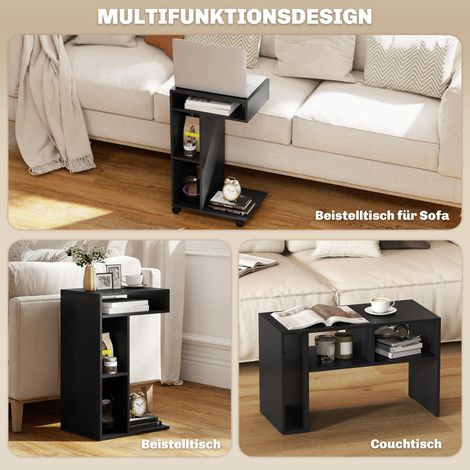 Table d'appoint en forme de C, table de chevet à 4 étagères, roulettes, table basse, table de salon, table pour ordinateur portable pour salon/chambre, 40 x 30 x 69 cm, noire (1/5)