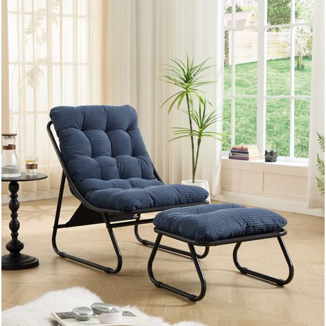 Verstellbarer Garten-Sessel mit Fußstütze, marineblaues Kissen, Stahl HAVRYA (1/5)