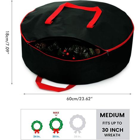 Sac de rangement pour couronne de Noël avec poignées résistantes, double fermeture éclair, fente pour cartes et contenant de rangement étanche à l'humidité (1/5)