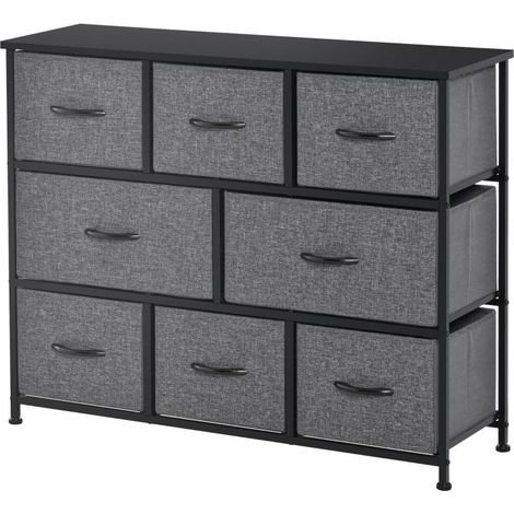 Commode à 8 tiroirs en tissu, meuble de rangement avec poignées, structure en métal, meuble design moderne pour chambre ou salon, gris foncé