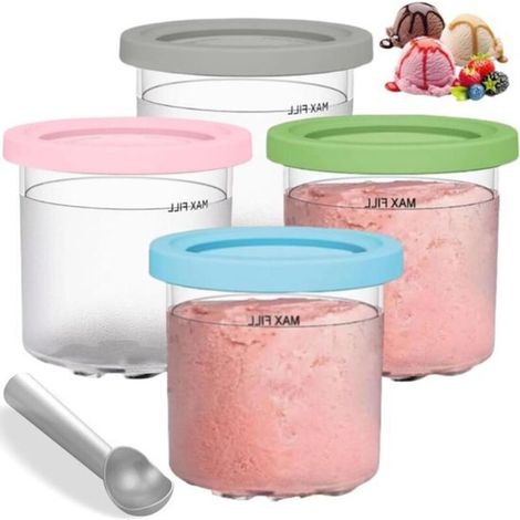 Porta gelato compatibile con bicchieri e contenitori Ninja Creami - Set da 4 - con coperchio - Adatto ai modelli NC300, NC301 e NC299AMZ - Accessori - Senza BPA - Rosa, verde, blu, grigio
