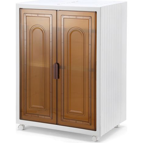 TolleTour Faltbarer Kunststoffschrank mit 3 Fächern, Türen und Rollen, Aufbewahrungsschrank Braun-Weiß (1/5)