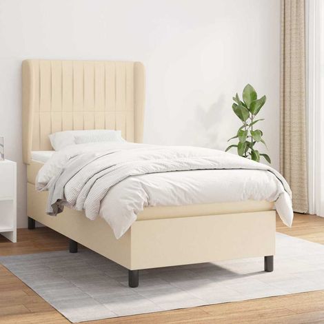 Cama box spring con colchón tela color crema 90x190 cm (1/5)