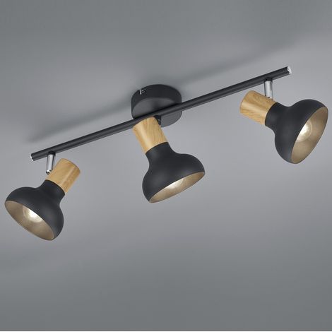 LATIKA BARRA 3 SPOTS METALLO NERO ED EFFETTO LEGNO L. 47CM ATTACCO E14