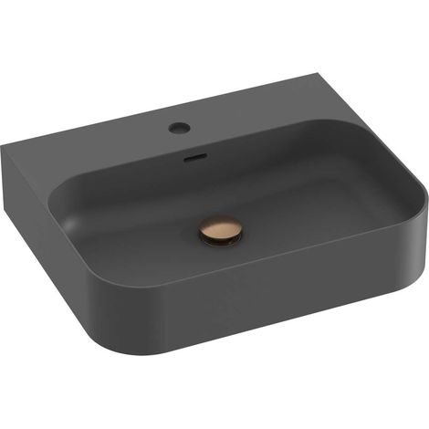 Ravak Ceramic - Lavabo 55x45 cm, con rebosadero, orificio para grifería, antracita XJX03155005 (1/4)
