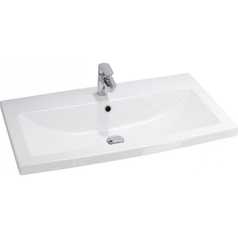 Cersanit – Lavabo céramique à poser 80x45 cm – Avec trop-plein et trou robinetterie – Installation murale ou meuble – K32004BOX (1/4)