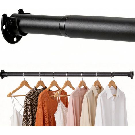 Tringle Penderie Extensible, 77–177 cm Barre Penderie Lourd, Barre Téléscopique Diamètre 32 mm Capacité de Charge 30 kg pour Placards Garde-Robes Buanderies Salle de Bain Camping-Car, Noir (1/5)