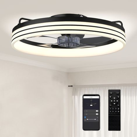 HOMCOM Ceiling Fan with Light and & App Control, 6 Speed, 50 cm, Black