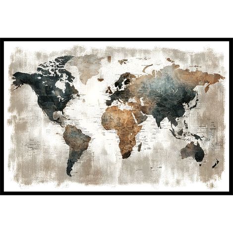 Affiche encadrée carte du monde rétro patinée (1/5)