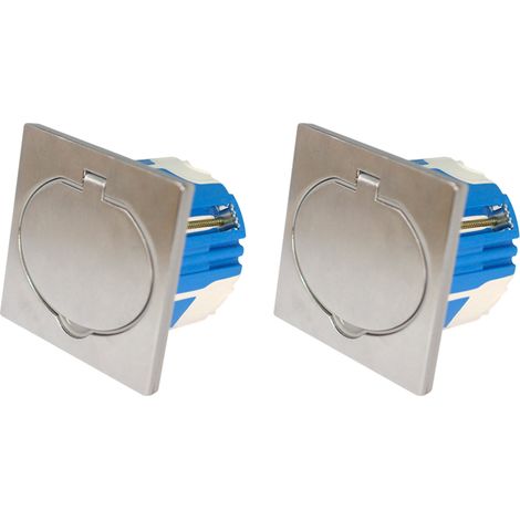 Zenitech – Lot de 2 prises de sol 2P+T 16A IP44 aluminium brossé – Clapet protection 90° – Boîte encastrement multimatériaux – Pour intérieur et extérieur