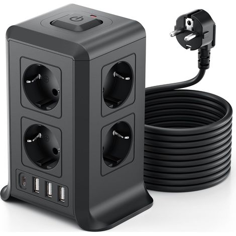 Multiprise avec Interrupteur, Tour Multiprise 8 Prises et 4 USB(3 USB-A (1/5)