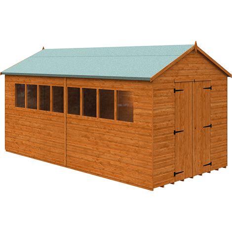 16 x 8 Feet Xl Workshop 12mm Shed - Solid Wood/Softwood/Pine - L475 x W235 x H254.5 cm - Burnt Orange