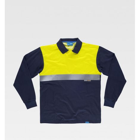 Polo antibacteriano manga larga en piqué de algodón AV C3443 WORKTEAM L Marino+Amarillo A.V. (1/2)