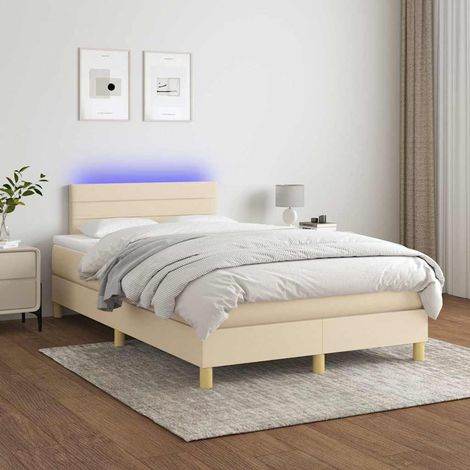 vidaXL Cama box spring con colchón y LED tela crema 120x200 cm (1/5)