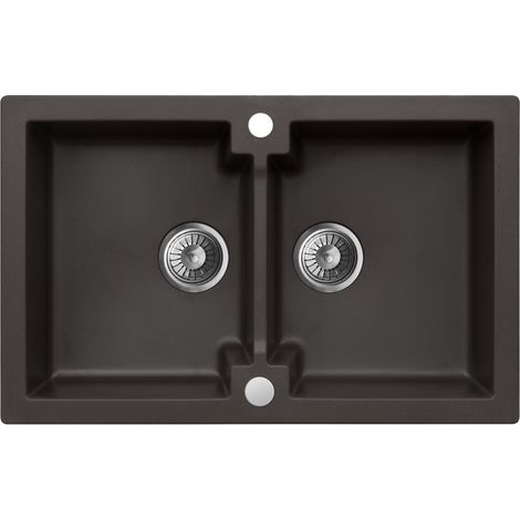 Granitspüle - Spülbecken - Küchenspüle - 79 x 50 cm - Espresso Brown - Einbauspüle - Hochwertig - Kratzfest - Platzsparender Siphon - Mojito 160 (1/5)