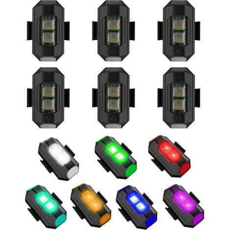 6pcs couleurs LED lumières stroboscopiques, lumières stroboscopiques pour avions, éclairage anti-collision LED lumières signal de nuit, mini lampe drone, lampe stroboscopique pour voitures, motos, vél