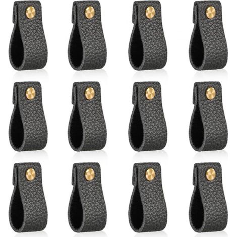 Set of 12 Leather Furniture Knobs, 146mm, Shockproof Dresser Door Knobs, Cabinet Drawer Pulls, Great Gift, Black (1/5)