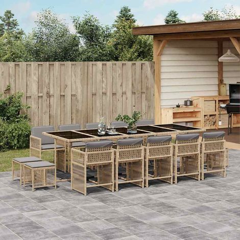 15-tlg. Garten-Essgruppe mit Kissen Beigemischung Poly Rattan (1/5)