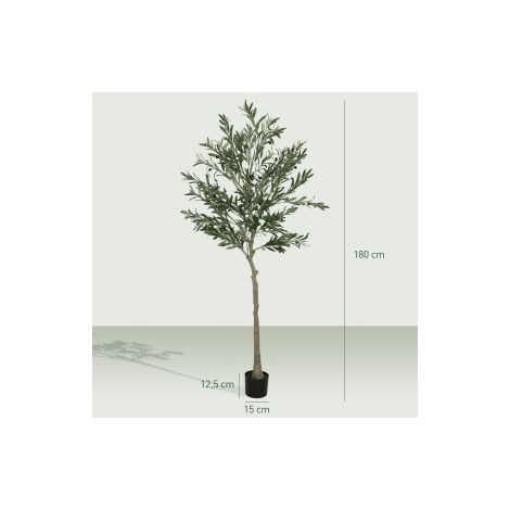 Olivier artificiel vert 180 cm en plastique avec pot lesté de ciment et mousse décorative pour salon, chambre et bureau (1/5)