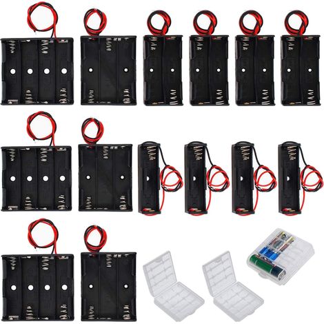 14 Pièces Support de Batterie AA 1/2/3/4 x 1,5V Noir 1/2/3/4 x 1,5V Battery Holder Box Case, Coupleur Pile aa, 3 Pièces Boite Rangement Piles aa et aaa (1/5)