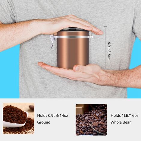 Boîte de rangement hermétique pour grains de café en acier inoxydable 304 de 1,5 L, couleur or (1/5)