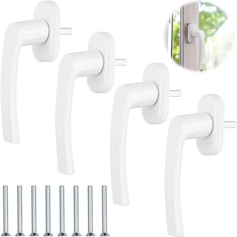 Lot de 4 poignées de fenêtre en aluminium blanc – Poignée PVC sans cylindre – Longueur 35mm – Installation facile avec vis incluses
