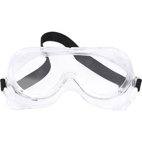 Lunettes de sécurité souples, flexibles et non ventilées, avec une monture transparente, un revêtement antibuée, des verres clairs et une sangle noire réglable. (1/5)