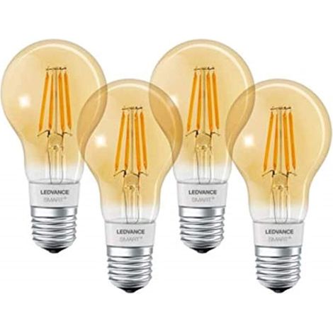 LEDVANCE Lampada LED Smart+, tecnologia Bluetooth, filament oro, E27, dimmerabile, bianco caldo, 2400 K, sostituisce lampadine da 55 W, controllabili con Alexa, Google e Apple, confezione da 4 (1/5)