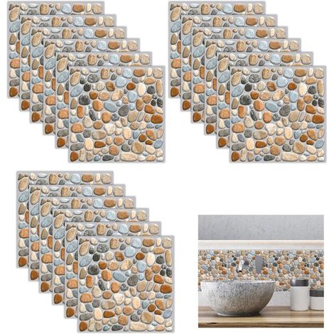 18 Pièces Stickers Carrelage Auto-Adhésif ImperméAble,Petits Autocollants Pour Carreaux de Pierre,Décoration Murale Adhésive En PVC ImperméAble Carreaux de Mosaïque(20 X 20 Cm) (1/4)