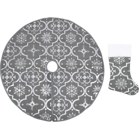 Jupe de sapin de Noël de luxe avec chaussette Gris 150 cm Tissu (1/5)