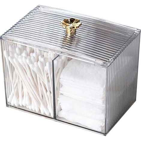 Boite Coton Tige, Rangement Coton Tige, Rangement Maquillage Organisateur, Rangement Coton Demaquillant, Pot à Coton-Tige Acrylique Transparent pour Toilettes, Salle de Bain, Chambre à Coucher (1/5)