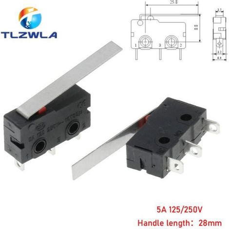 Levier 28MM 5PCS Micro Interrupteur Contact Cuivre 5a 125-250v, Mini Interrupteur De Fin De Course No Nc 2-3 (1/4)
