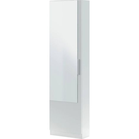 Scarpiera Euro, Armadio portascarpe alta a 1 anta, Mobile portascarpe moderno, Armadio da ingresso con specchio, 50x22h180 cm, Bianco (1/5)