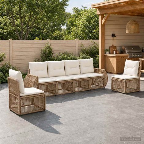 vidaXL Ensemble de canapé de jardin 6 pc Beige et blanc crème (1/5)