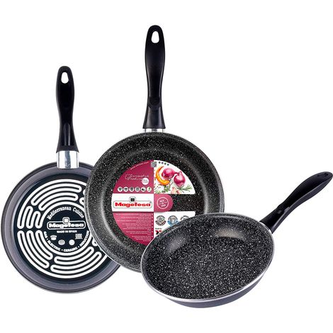 Magefesa Gransasso Set 3 Poêles à frire 20-24-28cm, Induction, PIERRE Non Adhérente sans PFOA Gris (1/5)