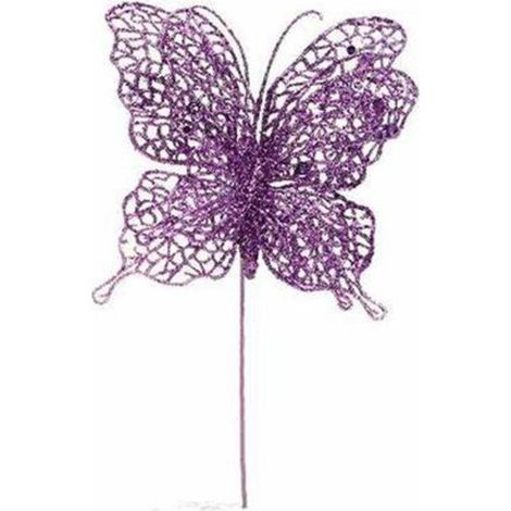 Farfalla con gambo corto per decorazione addobbo albero di natale - colore viola