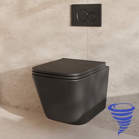 LOMAZOO Pack WC suspendu avec réservoir encastré carré noir -
