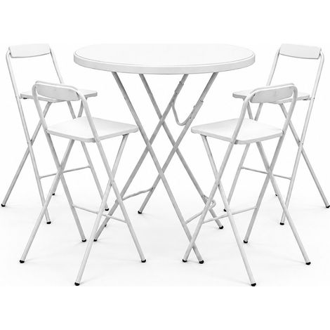 Mesa Plegable Redonda 80x110cm Blanca y Negra Catering  Mesa Resina con Patas de Acero Plegable para Eventos, terraza y camping