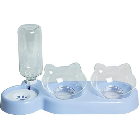 Gamelles surélevées et résistantes pour animaux de compagnie. Conçues avec deux gamelles pour faciliter l'alimentation et l'hydratation des chiens et des chats. Bleues.-AquaForge (1/5)