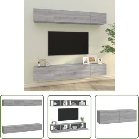 The Living Store Meubles TV muraux 4 pcs sonoma gris 100x30x30 cm - Meuble Tv Mural - Armoire Tv Murale - Support Tv - Unité Tv - Étagère Murale (1/5)