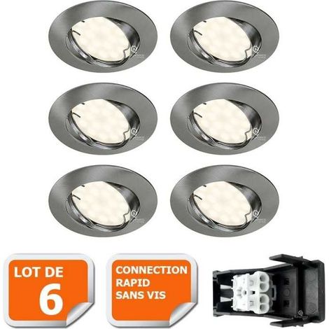 Lampesecoenergie – Lot de 6 spots LED encastrables orientables 5W – Aluminium brossé – 430LM – IP20 – Douille GU10 – Blanc chaud 2800K (1/5)