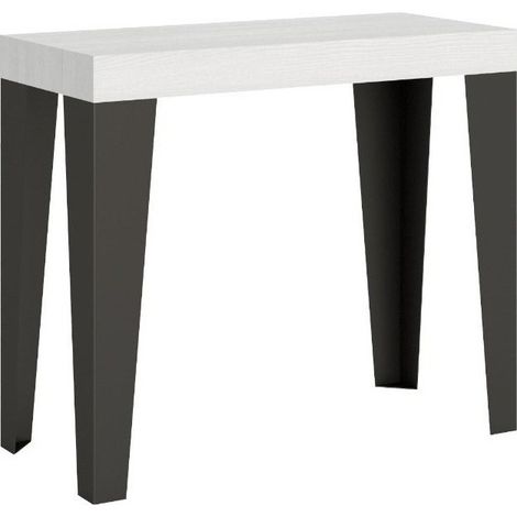 Console extensible frêne blanc et pieds métal anthracite 14 personnes 40 à 300 cm Flavio (1/5)