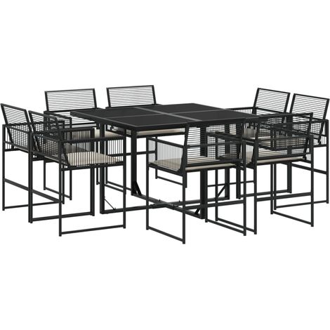 Maison Exclusive - 9-tlg. Garten-Essgruppe mit Kissen Schwarz Pol