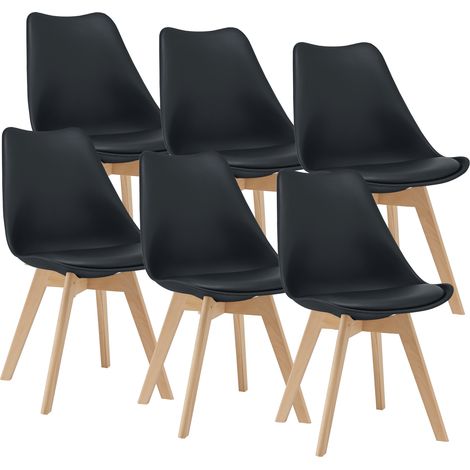 Esszimmerstuhl Fläten 6er Set Kunstleder Schwarz [en.casa]