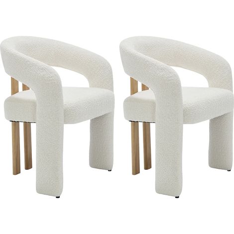 Sedia con braccioli in tessuto bouclette e legno di hevea Bianco - Lotto di 2 - NORETI (1/5)
