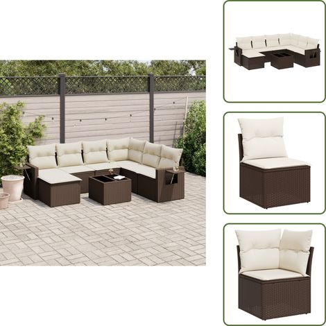 The Living Store 8-tlg. Garten-Sofagarnitur mit Kissen Braun Poly Rattan - Gartentisch (1/5)