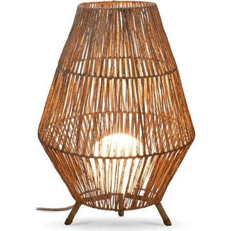 Tischleuchte Rattan Ø 48 cm H: 72 cm groß Dreibein Natur E27 Kabel Schalter Modern Beistelllampe Nachttischlampe (1/5)