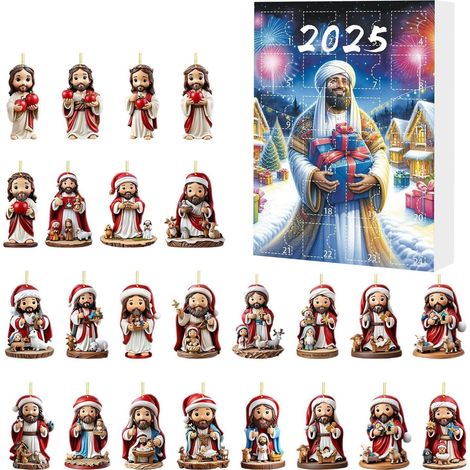 Calendrier de l'Avent Noël 2025 24 Jours Calendrier de l'Avent 2D Jésus  Décoration Murale Suspendue Mignonne pour Collectionneurs Porte Entrée Fête Intérieur Maison Festival (1/5)