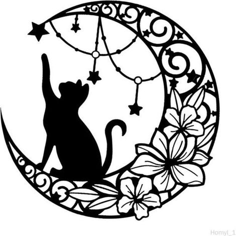 Decoración de pared metálica con la figura de un gato y la luna – Diseño contemporáneo – 30 cm – Ideal para interiores modernos (1/4)